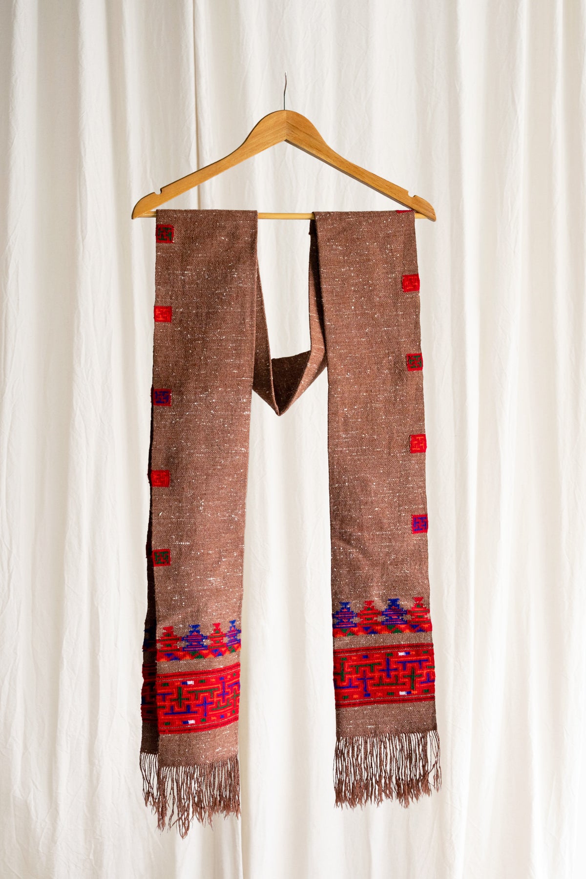 Handwoven Kinnauri Muffler - Light Brown