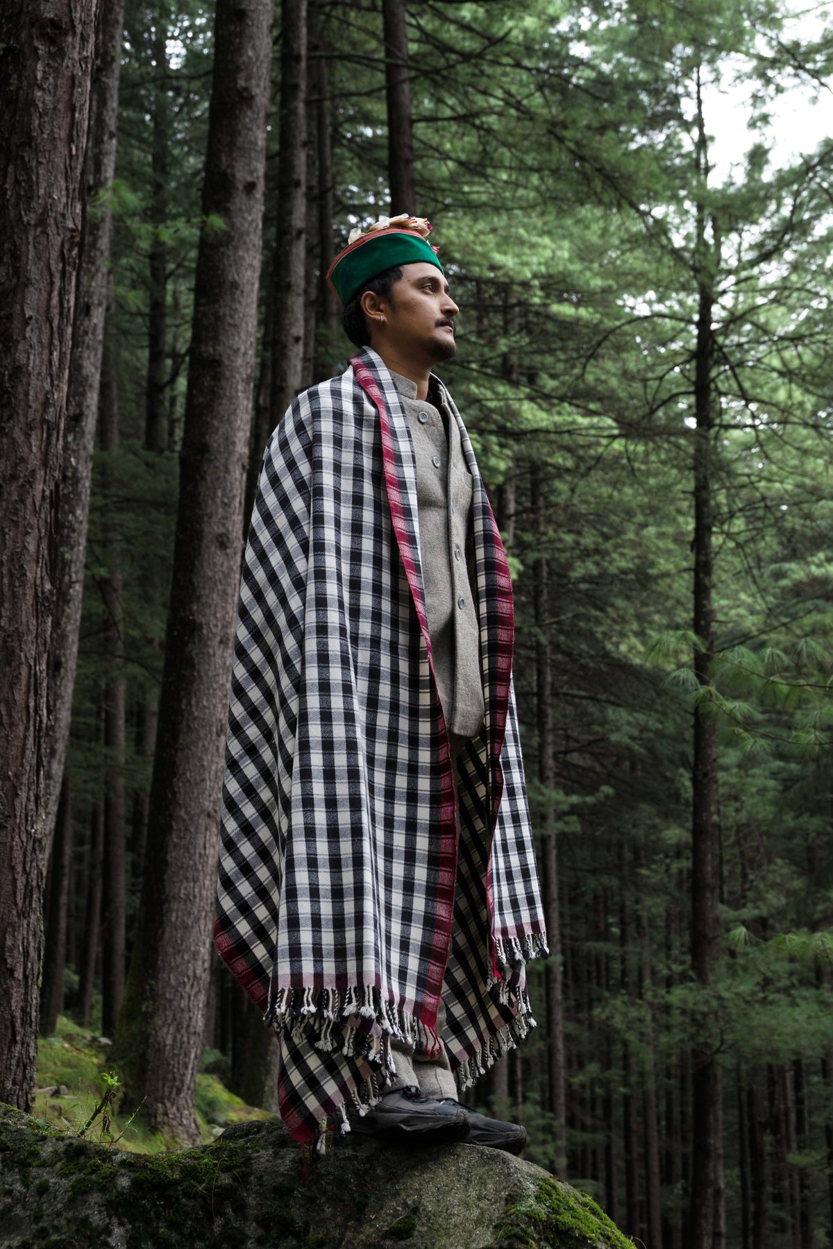 Pateele - Checkered Handwoven Kinnauri Shawl
