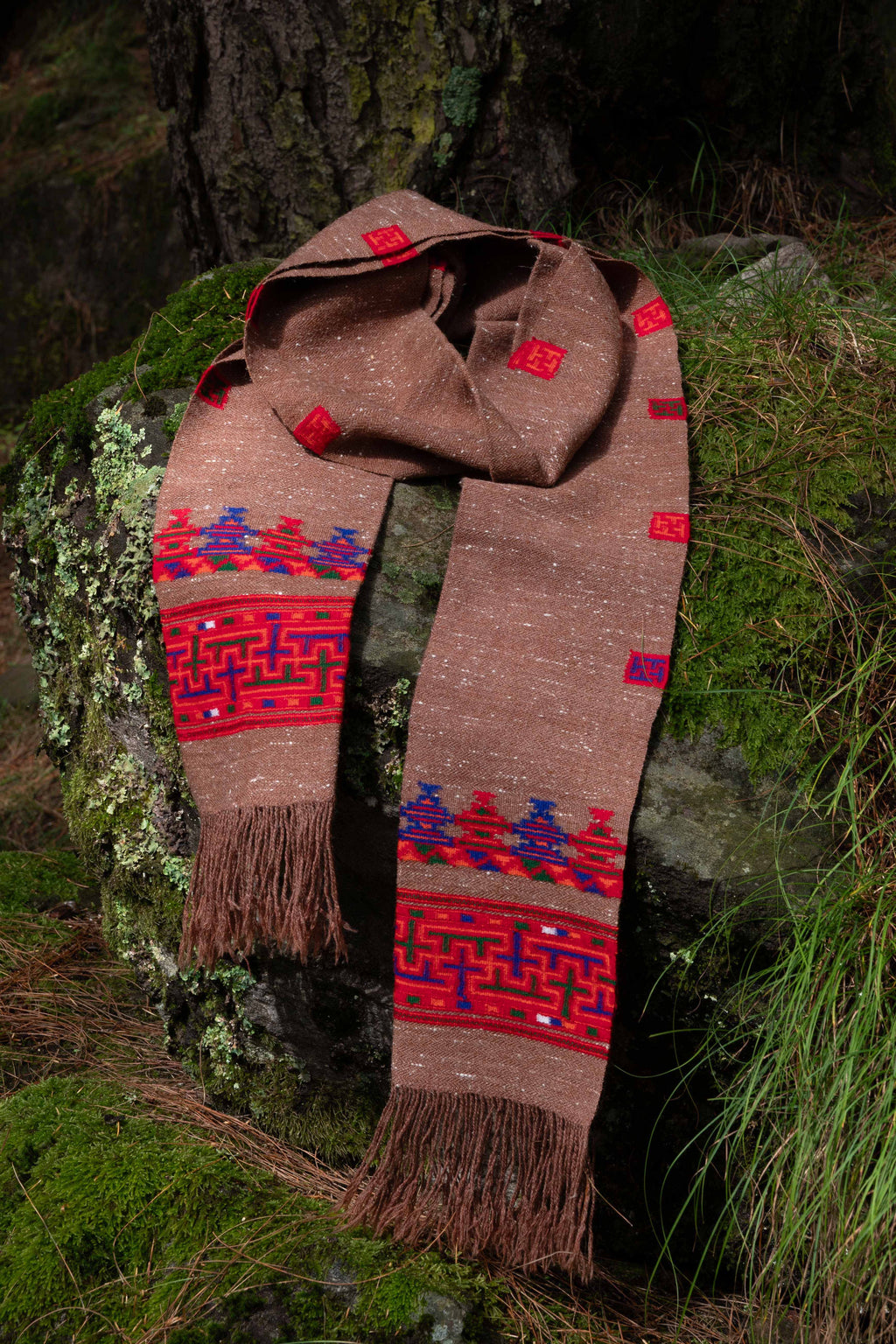 Handwoven Kinnauri Muffler - Light Brown