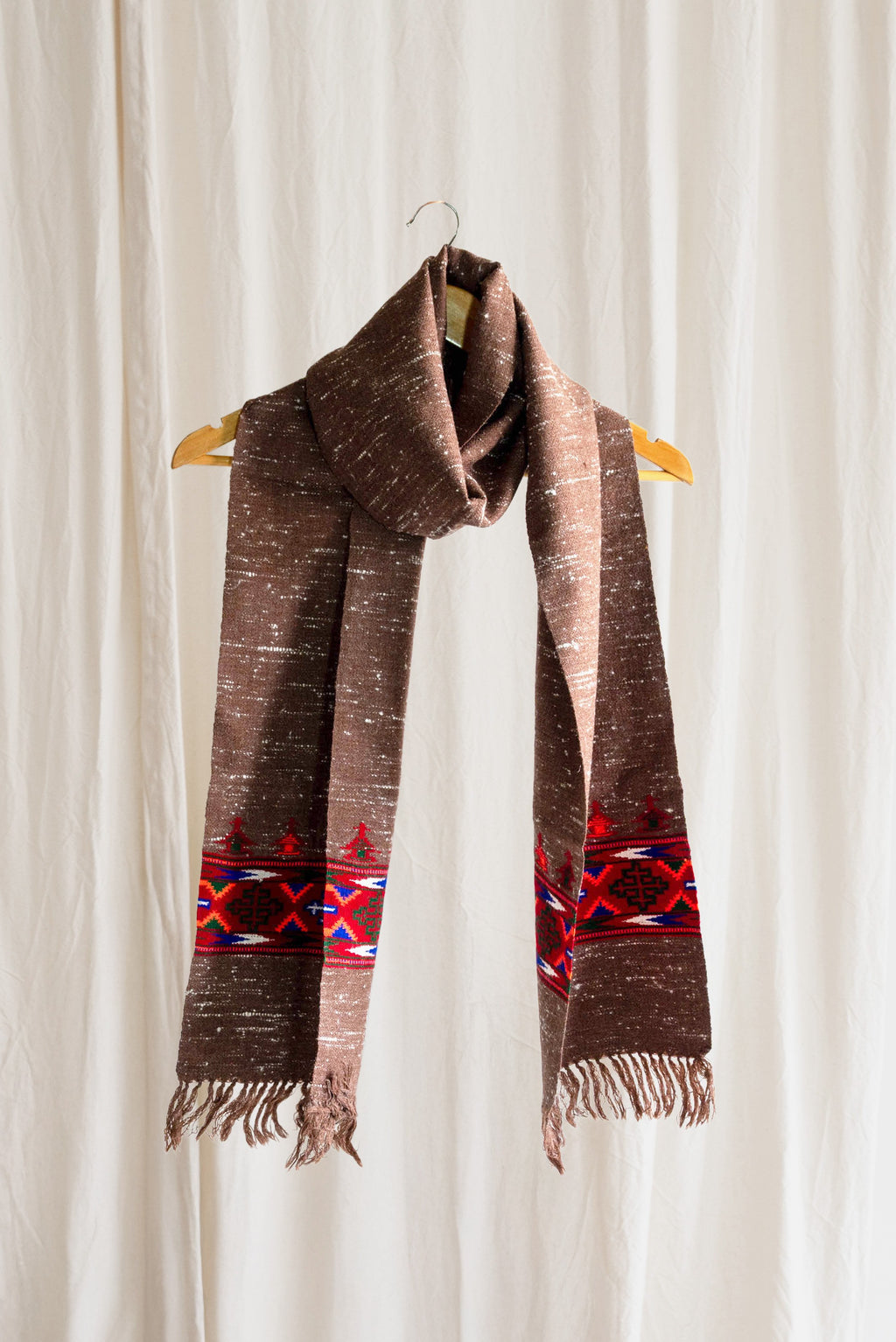 Handwoven Kinnauri Muffler - Dark Brown