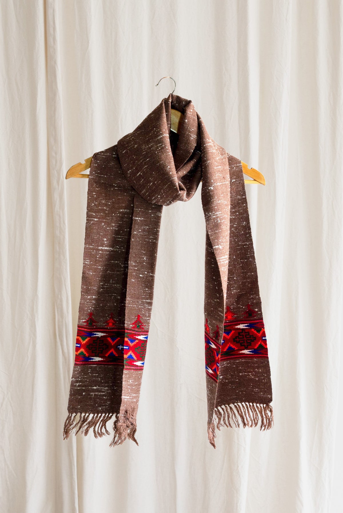Handwoven Kinnauri Muffler - Dark Brown