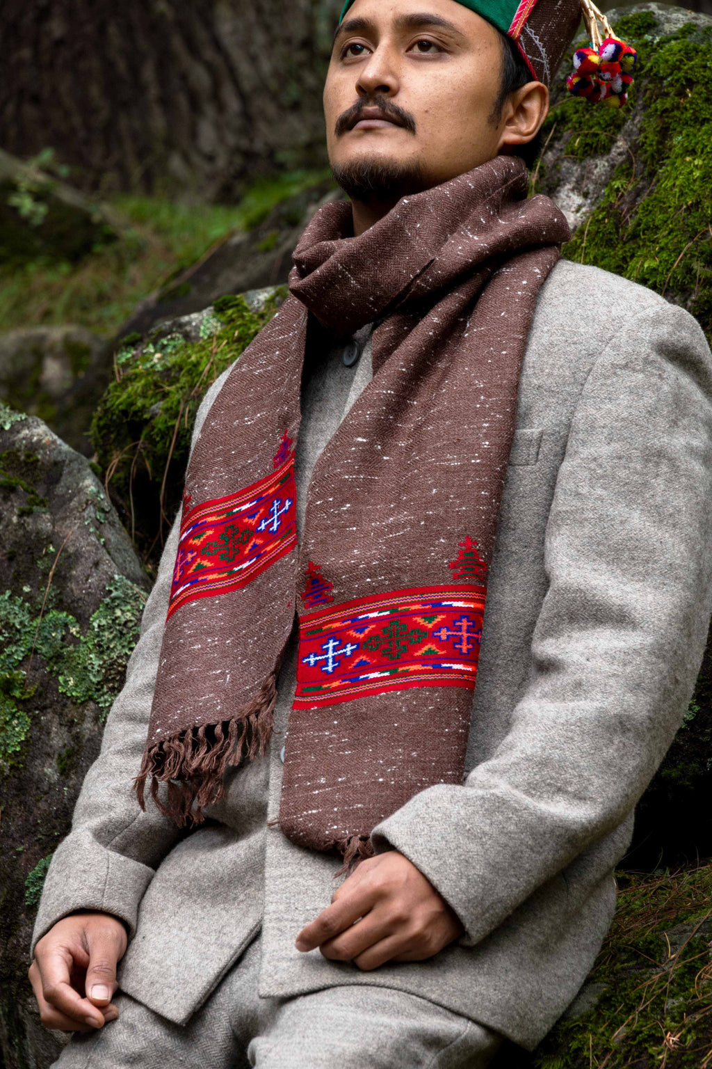 Handwoven Kinnauri Muffler - Dark Brown