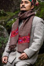 Handwoven Kinnauri Muffler - Dark Brown