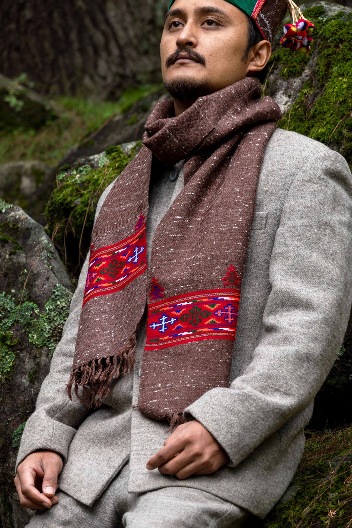 Handwoven Kinnauri Muffler - Dark Brown