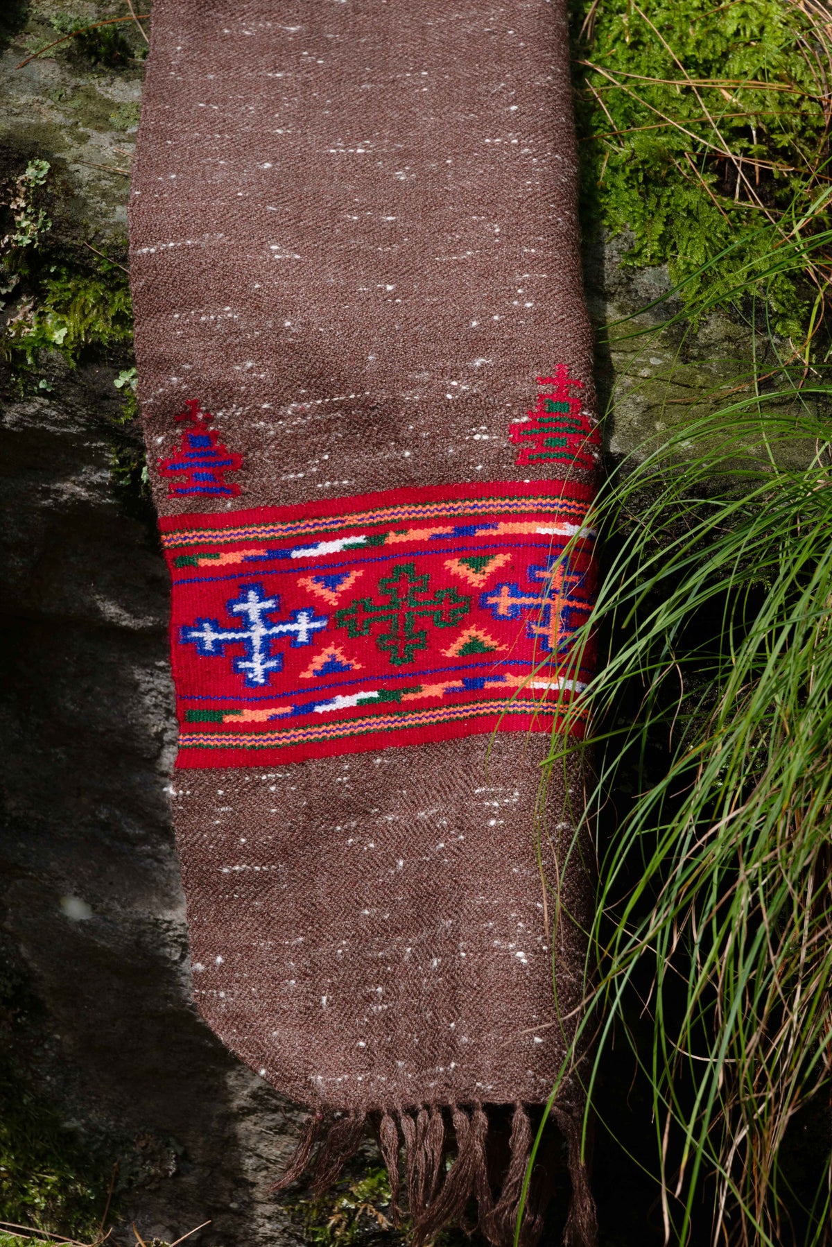 Handwoven Kinnauri Muffler - Dark Brown