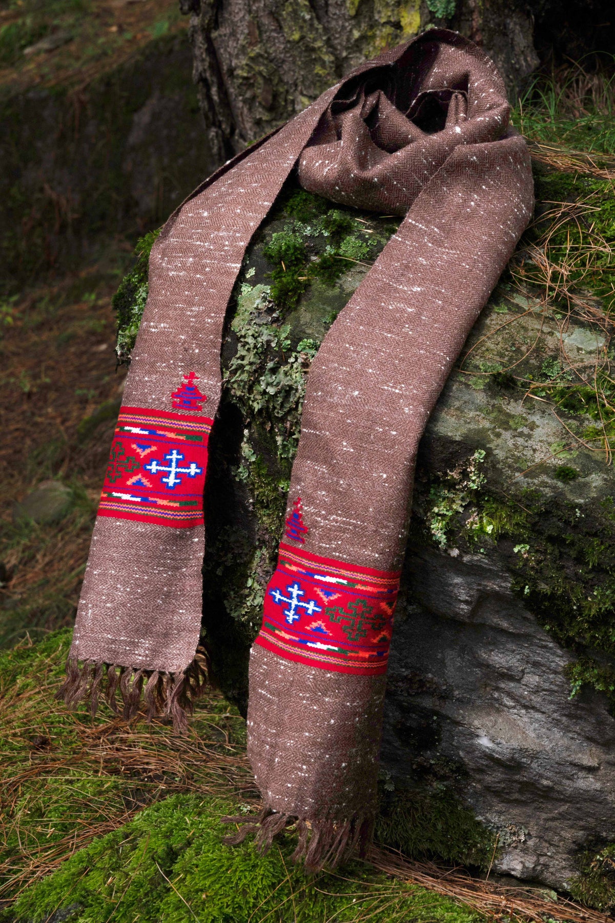 Handwoven Kinnauri Muffler - Dark Brown