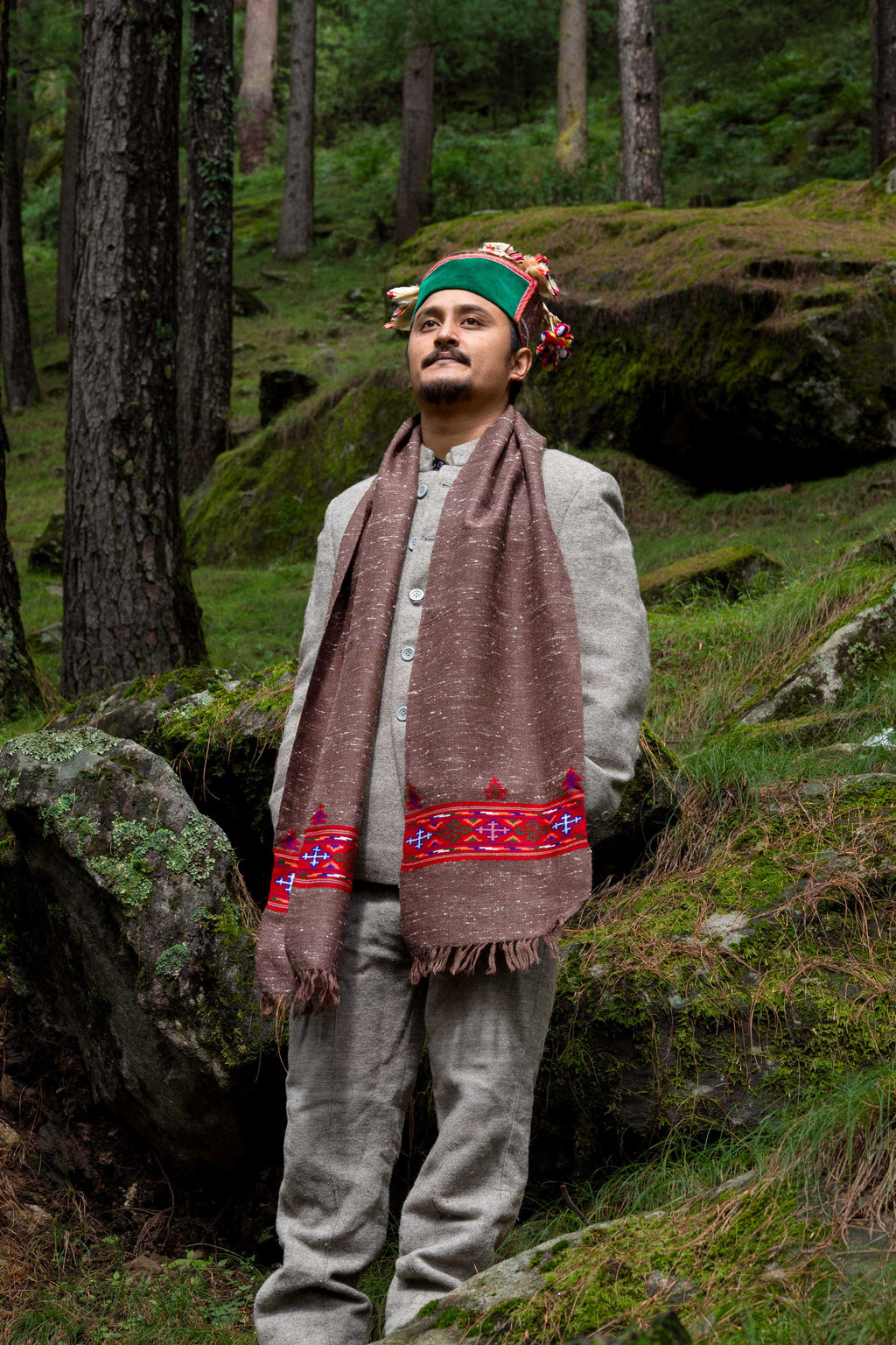 Handwoven Kinnauri Muffler - Dark Brown
