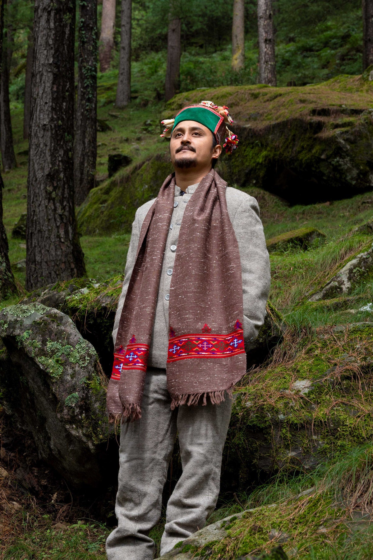 Handwoven Kinnauri Muffler - Dark Brown