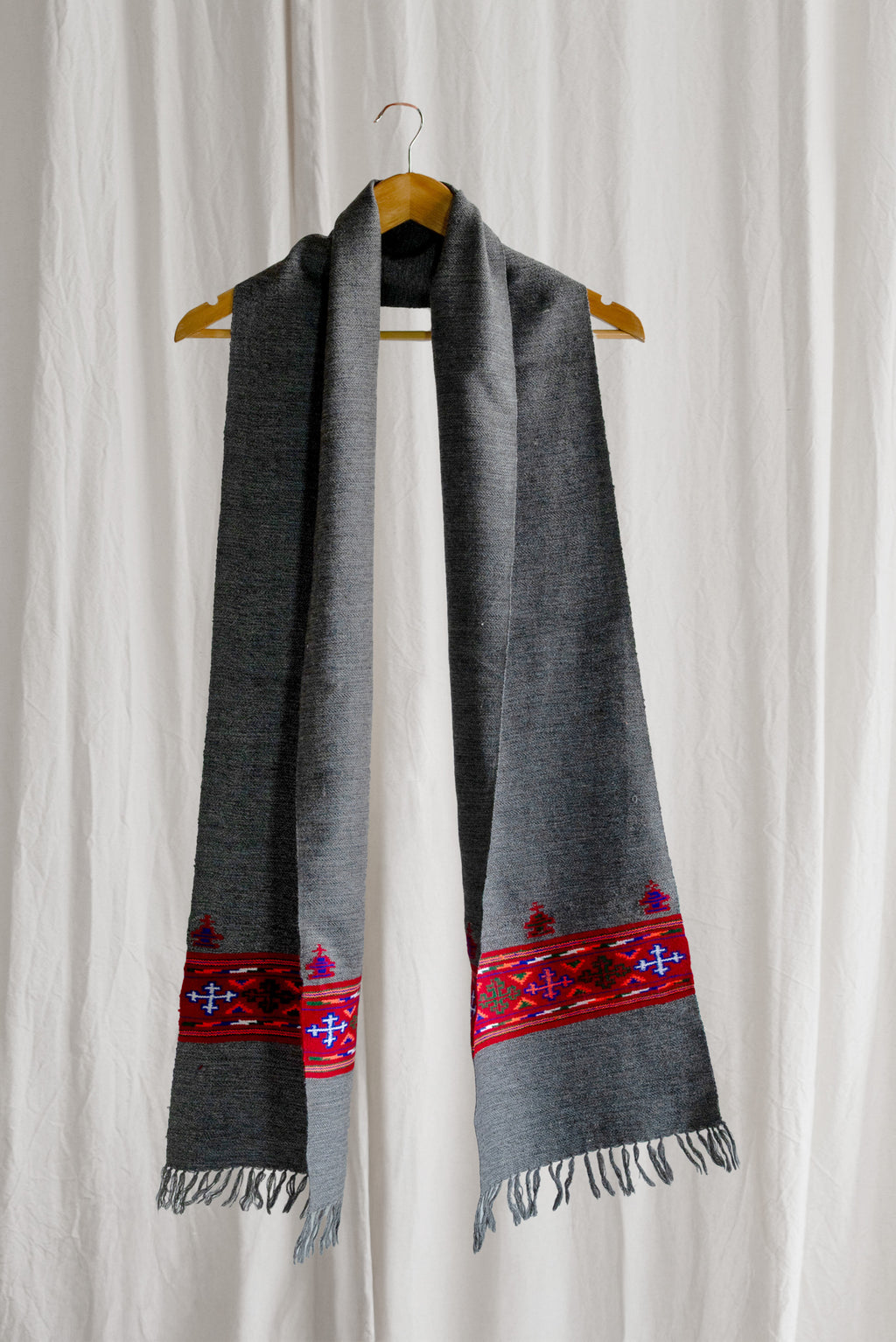 Handwoven Kinnauri Muffler - Dark Grey