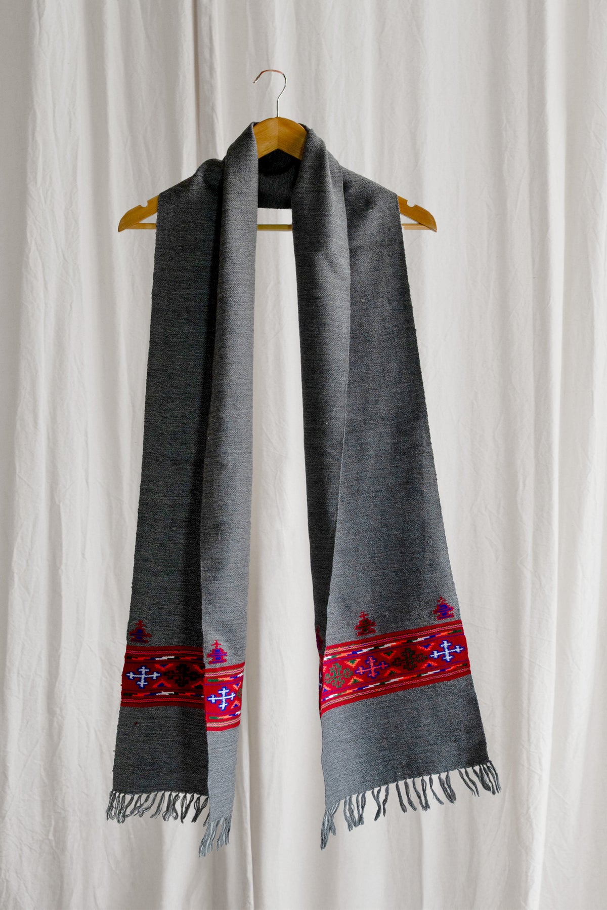 Handwoven Kinnauri Muffler - Dark Grey