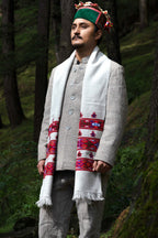 Handwoven Kinnauri Muffler - Light Grey