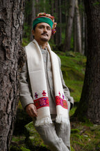 Handwoven Kinnauri Muffler - White