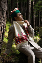 Handwoven Kinnauri Muffler - White